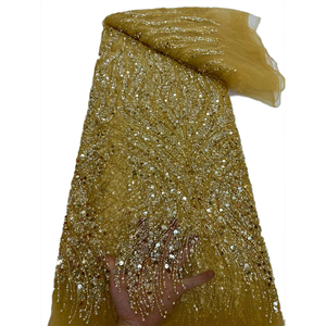 Tela de Encaje con Cuentas de Alta Calidad NI.AI con Lentejuelas, Tela de Encaje Africana Aso Ebi, Tela de Encaje con Cuentas de Lujo para Vestido de Novia - Product Image 3