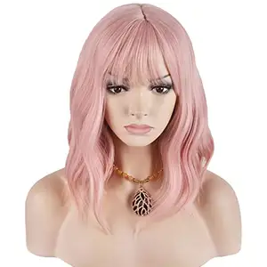Wavy Wig Short Purple Wigs With Air Bangs Shoulder Length Wig For Women Curly Wavy SyntheticWig for Girl Cost