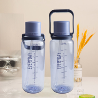 Bouteille d'eau de 54 oz sans BPA, de qualité alimentaire, portable avec poignée, couvercle anti-poussière et paille pour la consommation quotidienne en extérieur