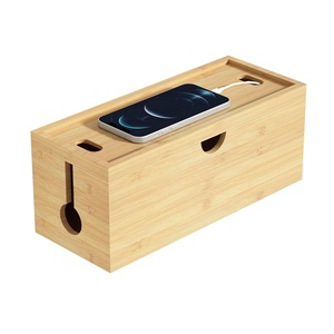 Boîte de gestion des câbles en bambou pour cacher les fils multiprises pour le support de cordon de stockage de bureau organisateur en bois - Product Image 3