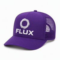 Casquette Trucker 6 Panneaux Violet Vif avec Motif en Relief 3D et Mot de Marque, Maille Hexagonale, Fermeture Snapback, Style Technique d'Extérieur, Vente en Gros