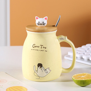 แก้วเซรามิคมีฝาปิดพร้อมช้อน รูปแมวน่ารัก 14 ออนซ์ แก้วกาแฟเซรามิคขายส่ง แก้วเซรามิคลายการ์ตูน - Product Image 2