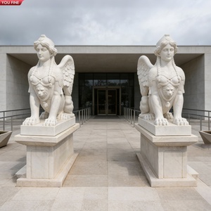 Sculpture de <span class=keywords><strong>Sphinx</strong></span> en marbre blanc YOUFINE, statues mythologiques de gardiens pour la décoration d'entrée de villa ou de musée - Product Image 1