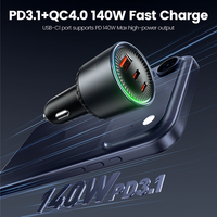Chargeur de voiture HUGEEL Premium 240W 12-24V, charge rapide, design compact portable avec lumière LED pour téléphone, tablette, ordinateur portable, chargeurs de voiture
