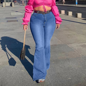 Cina produttore di <span class=keywords><strong>Jeans</strong></span> blu a vita alta per le donne da mamma <span class=keywords><strong>Oversize</strong></span> pantaloni dritti in Denim a lunghezza intera per la signora - Product Image 1