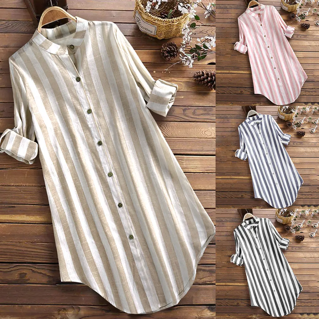 Women Striped Loose Shirt Dresses Long Sleeves Casual Fashion Spring Summer New African Large Size Ladies Vestidos Female S-5XL