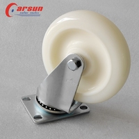 Roue pivotante en nylon blanc de 4 pouces, moyenne, à double roulement, avec protections filetées, plaque plate galvanisée extra dure, garantie 1 an