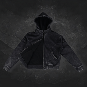 Sudadera con Capucha para Hombre, Negra, con Cierre, Lavada al Ácido, de Alta Calidad, Informal, con Detalles de Parches - Product Image 3