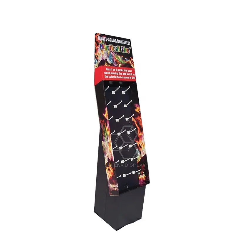 Portable pegboard hook cardboard FSDU display, carton retail hook power wing display stand for multi-color bonfires products