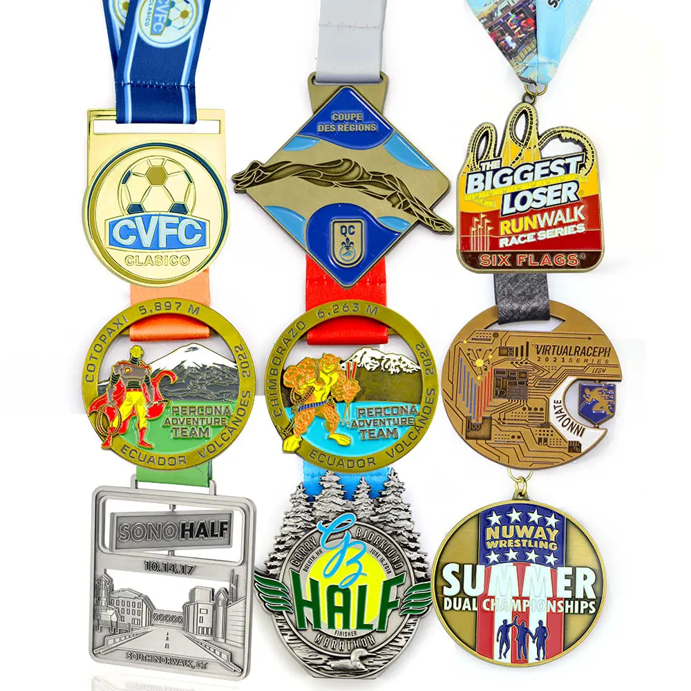 Marathon Race finish 5k, premios por correr, medallas deportivas artesanales de Metal personalizadas con cinta, OEM