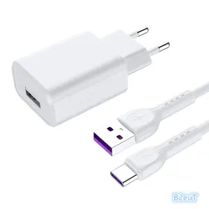 Hotriple B2euT pengisi daya ponsel USB 5V 2,4 A, Charger Dinding pengisian cepat colokan EU dengan kabel Tipe C