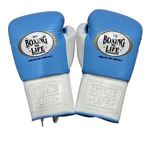 ถุงมือชกมวยหนังวัวแท้สีฟ้าอ่อนขาว รุ่น No Boxing No Life สำหรับผู้ใหญ่ แบบผูกเชือก ระบายอากาศได้ดี กันลื่น ปิดนิ้วเต็มรูปแบบ ปรับแต่งได้ - Product Image 2