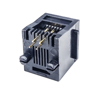 Connecteur de câble réseau RJ11 femelle 6P4C, tête en cristal entièrement en plastique PBT gris, entrée latérale, plaqué or, montage sur circuit imprimé