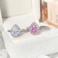 Collection de bagues en laiton tendance avec zircon rose pour femmes, cadeau de fête ou de mariage, plaqué or 18 carats et rhodium