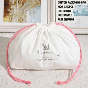 Bolsa de almacenamiento de lavado de cosméticos de lona de poliéster blanco de alta calidad logotipo personalizado impreso cordón regalo maquillaje bolsa de polvo de algodón - Product Image 1