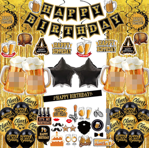 Bannières de fête sur le thème de la bière, guirlandes suspendues, serpentins, ballons en feuille pour bouteilles, ballons imprimés, accessoires photo, rideau de paillettes décoratif - Product Image 1