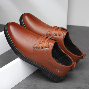 Men's Leather Shoes Black Soft Sole Business Casual Lace Up <b>Office</b> Dress Shoes - Product Image 2