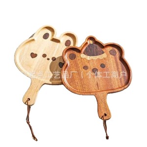 Bandeja de madera con dibujos animados de osito y conejito con asa para servir frutas y bocadillos - Product Image 5