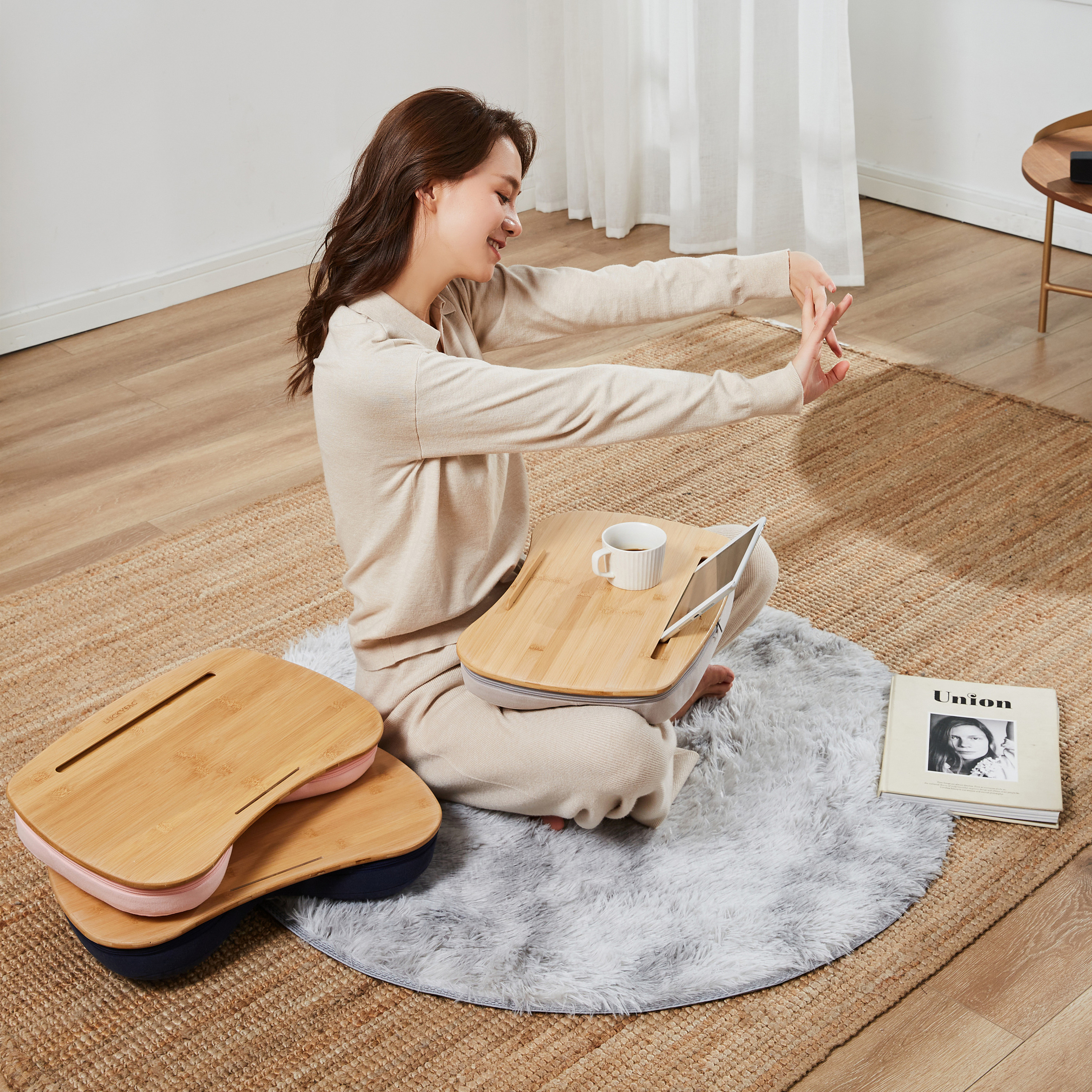Bamboo Lap Desk For Laptop - Portable, Anti-Slip Cushion, Fits Up To 15.6 Inch - View #3
