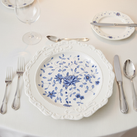 Assiette de dîner en céramique bleue vintage à bordure dentelée pour la maison ou les fêtes – Élégante assiette à dessert, ensemble de vaisselle