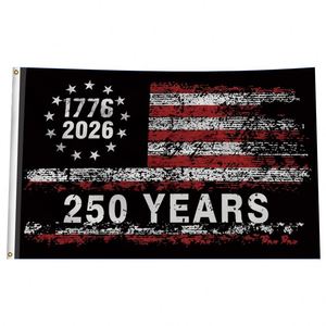 Double Sided Eco-Friendly Digital Printed Polyester 250 Years Black American <b>Flag</b> 3x5 Ft Anniversary Patriotic Design 1776-2026 - Product Image 1