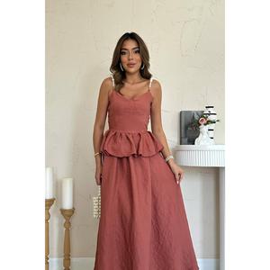 ชุดราตรีผ้าลินินโมคก้าเอวทรงเอ็มไพร์ ระบายช่วงเอว ทรงเอไลน์ สายเดี่ยว ระบายอากาศได้ดี ชุดเดรสยาว - Product Image 3