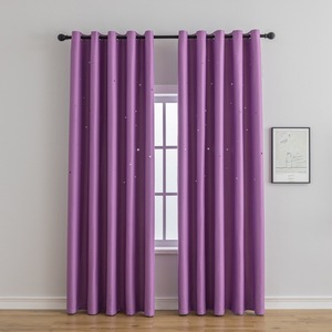 Huayi Solid Color Purple <b>Star</b> Pattern Blackout Curtains High <b>Light</b> Blocking For Window Decorations - Product Image 1