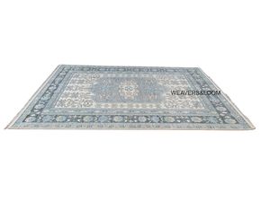 Hand-Knotted <b>Wool</b> Rug Handmade Area Rug in Blue and <b>Brown</b> for Bedroom Living Room Dining Area & Office - Product Image 2