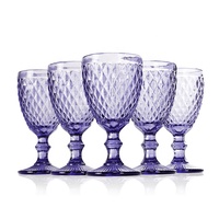 Verres à vin épais vintage en relief de couleur originale ambre rose violet vert bleu gris Gobelet 8oz tasses en verre à vin rouge