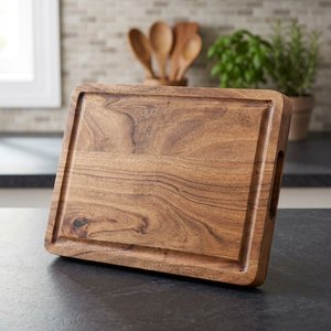 Planche à découper rectangulaire en bois artisanale avec poignée, planche à découper de cuisine pour la préparation des aliments, service, restaurant, vente en gros - Product Image 1