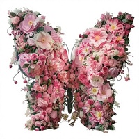 Composition florale artificielle 3D grandeur nature avec papillons, roses roses et fleurs de pêcher, accessoire floral pour toile de fond de mariage, décoration de scène de fête
