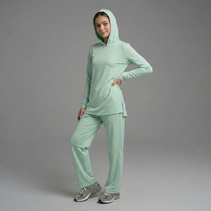 Ensemble tunique et pantalon à capuche modeste pour femmes musulmanes, design personnalisé, vêtements de sport, survêtement, vente en gros, fournisseur d'usine, OEM - Product Image 1