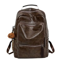 Sac à dos d'étudiant grande capacité, en cuir PU, version coréenne, sac de voyage décontracté pour homme, sac à dos rétro, sac pour ordinateur