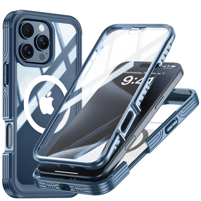 Dual Side 360 Full Cover Protection Magnetic TPU Case Glass Screen Protector for IPhone 15 16 Pro Max-Model Cell Phone Mobile
