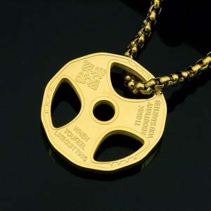 Collier sportif en acier inoxydable plaqué or 18 carats, pendentif haltère inaltérable, chaînes fines, pour hommes et femmes - Product Image 3