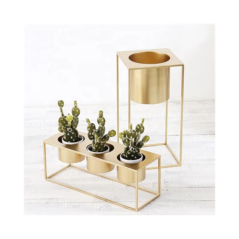Золотистый металлический столешница с подставкой для украшения дома, рама, цветочное растение с круглым горшком для сада
