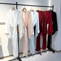 Nouvelle Arrivée Robe Kimono Personnalisée en Soie Satinée et Mousseline, Teinte Unie, Manches Larges, Longueur Intégrale, Col en V, Peignoir de Matin, Mariage, Grande Taille