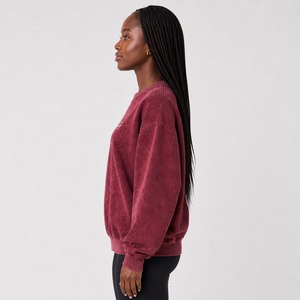Sudadera de moda para mujer con lavado ácido, algodón, forro polar, puños acanalados, hombros caídos, estilo urbano. - Product Image 4