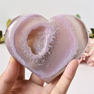 Venta al por mayor de corazón de ágata drusa natural morado y rosa, cristal pulido, tallado de corazón de ágata geoda de melocotón para regalo curativo - Product Image 1