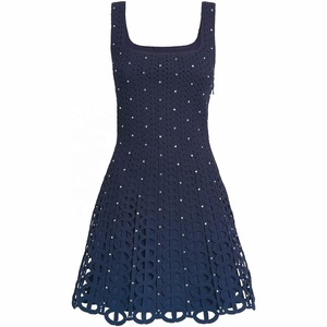 Top de punto de ganchillo vintage azul marino liso para mujer, transpirable, con control de abdomen, elegante, casual, cuello cuadrado, sin mangas, ODM Diamonds - Product Image 1