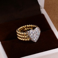 Nouvelle bague en argent sterling S925 plaqué or avec zircon, style européen et américain, chaîne torsadée rétro, tendance et à la mode