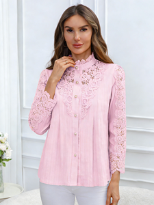 Blusa de Encaje Elegante y Exquisita para Mujer, Primavera/Verano 2026, Nuevo Estilo Moderno, Manga Larga, Tejida, en Existencia en EE. UU. - Product Image 5