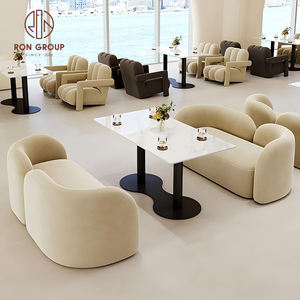 Ensemble de mobilier de restaurant commercial, canapé en velours marron et beige, <span class=keywords><strong>banquette</strong></span>, chaises avec table en marbre et pieds noirs pour café - Product Image 1