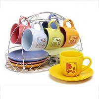 12 pièces Tasse à café en céramique et soucoupe Ensemble de thé et de café en porcelaine bon marché avec support