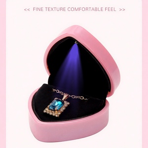 Jewelry Ring Pendant Box Heart Shaped Whit Led Light Blue pink Heart Diamond Engagement Ring <b>case</b> with Light for Jewelry - Product Image 5
