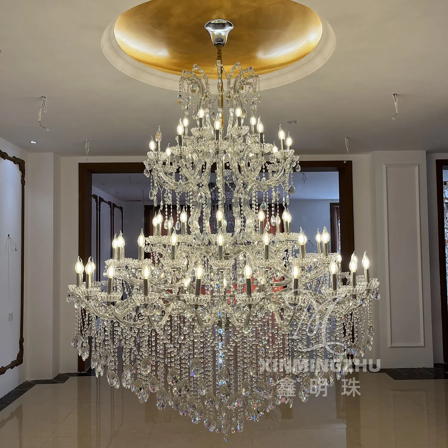 custom large classical luxury Maria Theresa crystal candle chandelier pendant light fixture for living room decorative lighting
