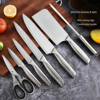 8 Paket Pisau Dapur Logam Pola Titik Pegangan Anti Selip Rak Putar Lazy Susan Alat Masak untuk Memotong, Mengiris, dan Memasak