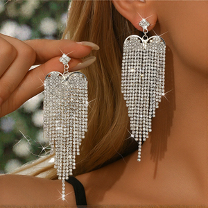 JOMTY 1 Pair Feminine Tassel Earrings Long Exaggerated Large Fashion Drop Design Crystal Rhinestone Copper Alloy Geometric - Product Image 2