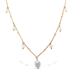 Collier pendentif en perles d'eau douce plaqué or 18 carats avec chaîne à pompon pour femme, à porter au quotidien - Product Image 5