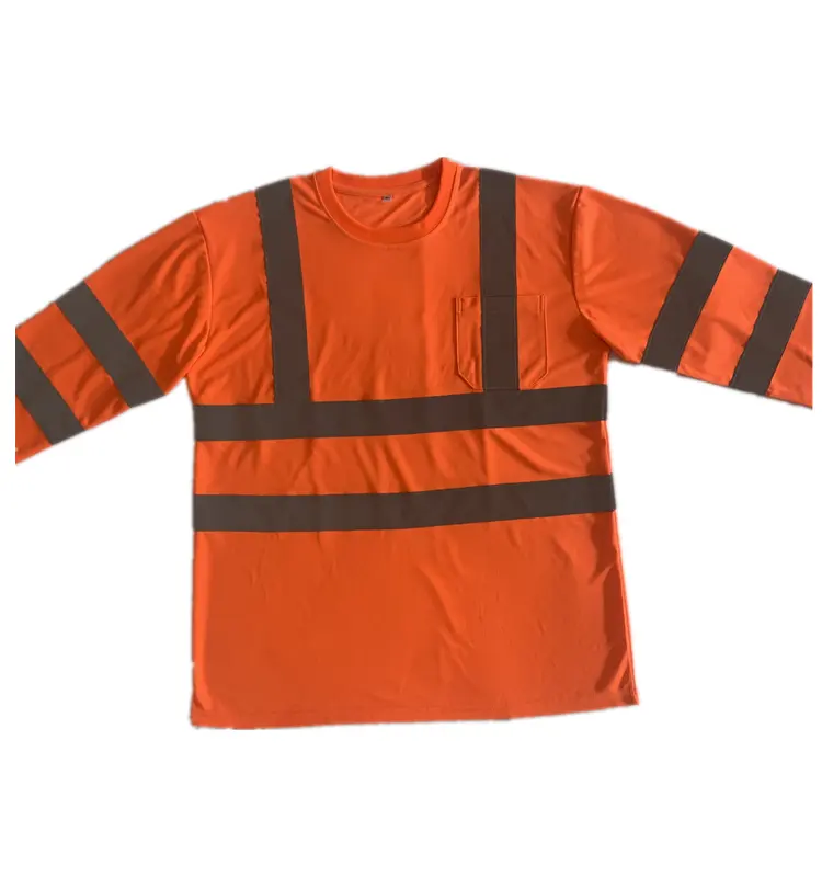 Custom High Visibility Long Sleeve T Shirt Reflective Construction Work Round Neck Safety Shirt With LOGO